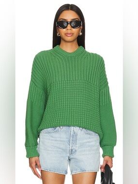The Knotty Ones Delcia Chunky Knit Sweater Fern Green, One Size O/S 100% Cotton